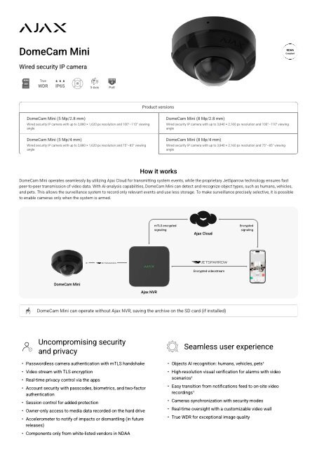 Caméra Ajax DomeCam Mini IP 5MP objectif 2.8mm