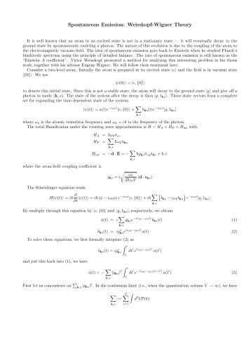 Spontaneous Emission: Weisskopf-Wigner Theory - Read