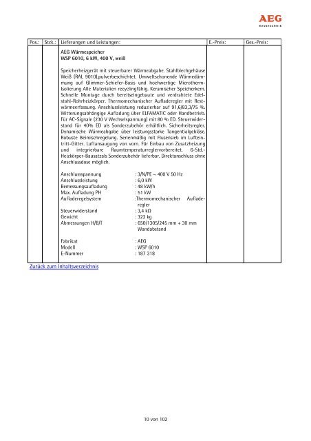 Angebotstexte Wärmespeicher - AEG Haustechnik