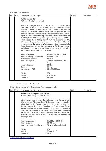 Angebotstexte Wärmespeicher - AEG Haustechnik