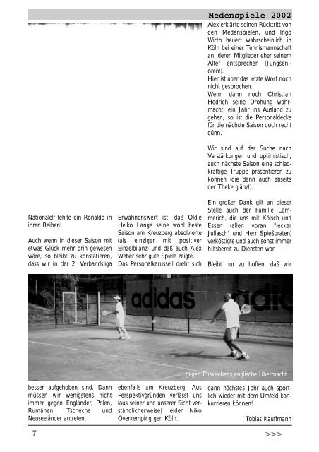 Medenspiele 2002 - Tennisclubs Grün Weiß Am Kreuzberg