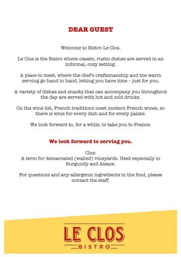 Menu bistro leclos engelsk