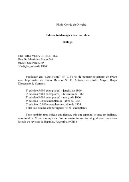 Baldeação ideológica inadvertida  e  Diálogo - Dr. Plínio Correia de Oliveira