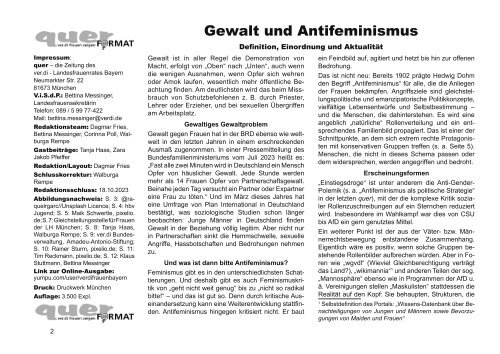 Zeitschrift quer ver.di-Frauen-Bayern (3/2023) Antifeminismus und Gewalt gegen Frauen