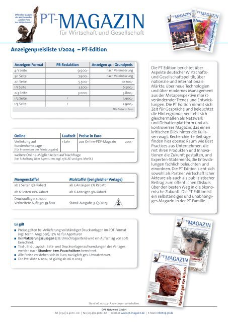 Anzeigenpreisliste PT-Edition 2024