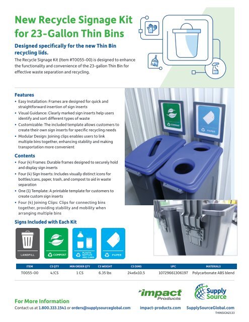 Recycle Signage Kit for 23-Gallon Thin Bins (THINSIGN2310)