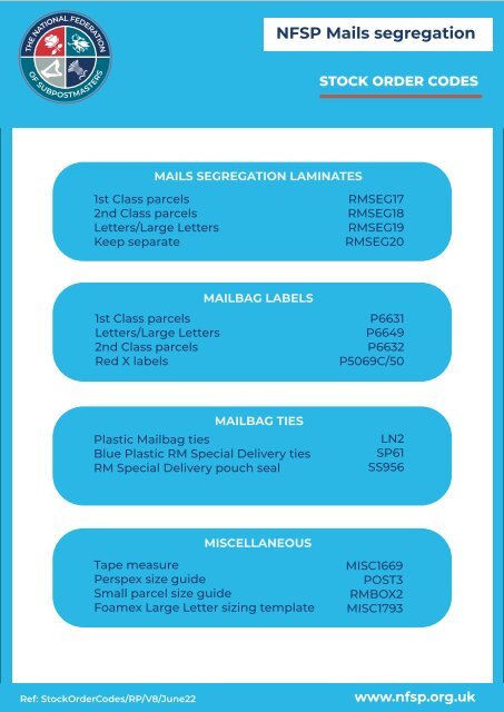 NFSP Mails Segregation stock order codes