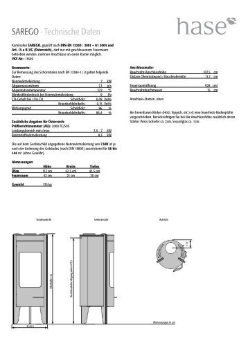 SArego · Technische Daten - Welte Öfen