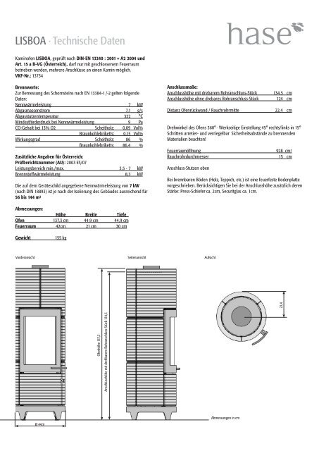 LISbOA ·Technische Daten - Welte Öfen