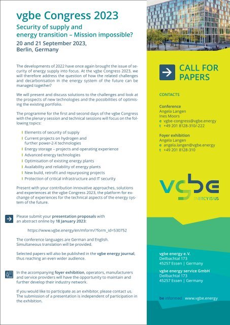 vgbe energy journal 11 (2022) - International Journal for Generation and Storage of Electricity and Heat