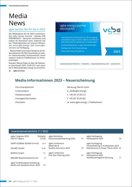 vgbe energy journal 11 (2022) - International Journal for Generation and Storage of Electricity and Heat