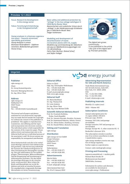 vgbe energy journal 11 (2022) - International Journal for Generation and Storage of Electricity and Heat