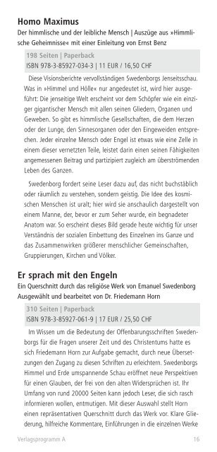 Verlagsprogramm (PDF) - Swedenborg Verlag Zürich