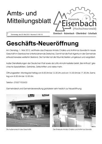 Geschäfts-Neueröffnung - Gemeinde Eisenbach