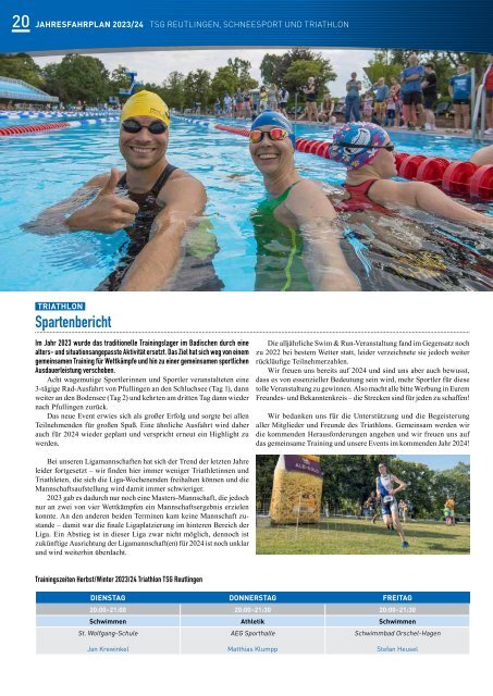 TSG Schneesport und Triathlon Jahresfahrplan 2023/24