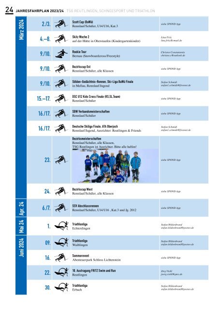 TSG Schneesport und Triathlon Jahresfahrplan 2023/24