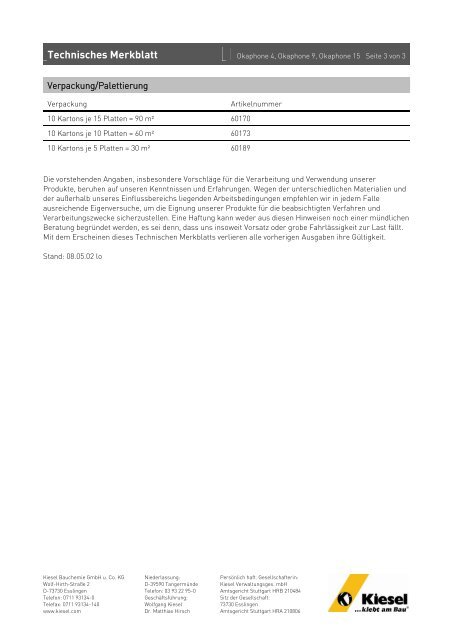 Dokumentvorlage Datenblatt - Kiesel Bauchemie GmbH & Co.KG