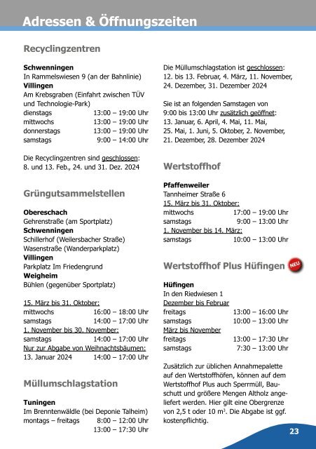 Schwarzwald-Baar-Kreis, Abfallkalender 2024, Schwenningen