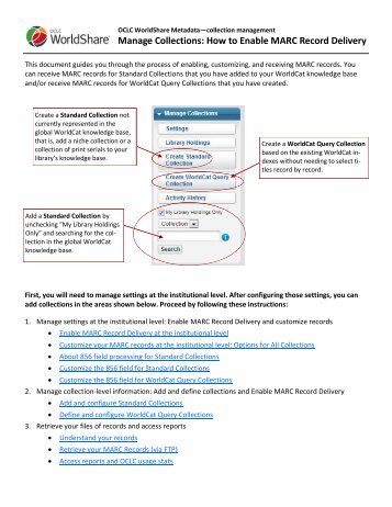 Manage Collections: How to Enable MARC Record Delivery - OCLC