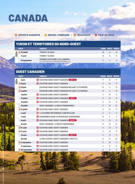 Calendrier des départs 2024-2025 - Forfaits accompagnés