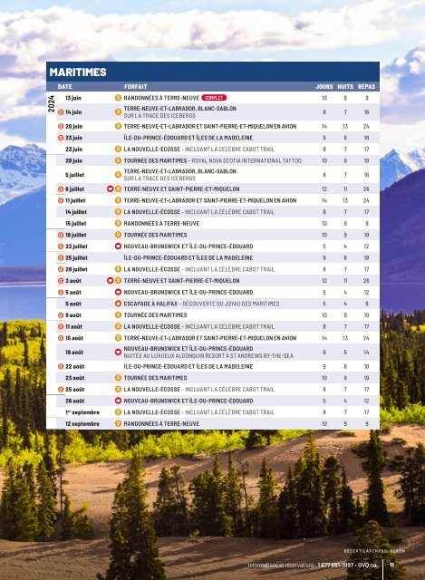 Calendrier des départs 2024-2025 - Forfaits accompagnés