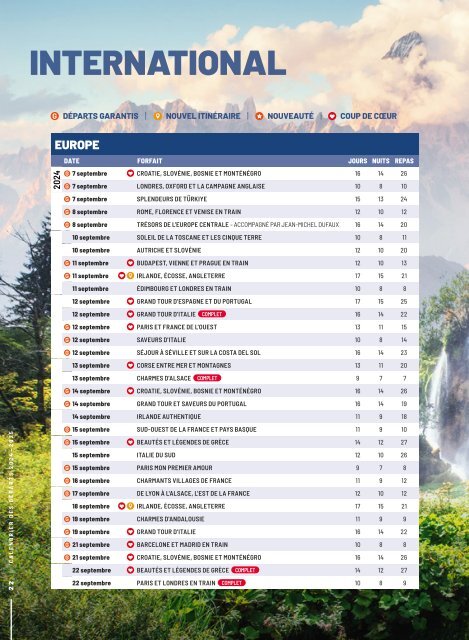 Calendrier des départs 2024-2025 - Forfaits accompagnés