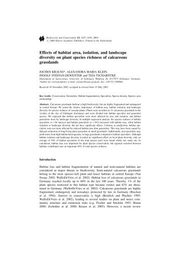 Effects of habitat area, isolation, and landscape diversity ... - BayCEER