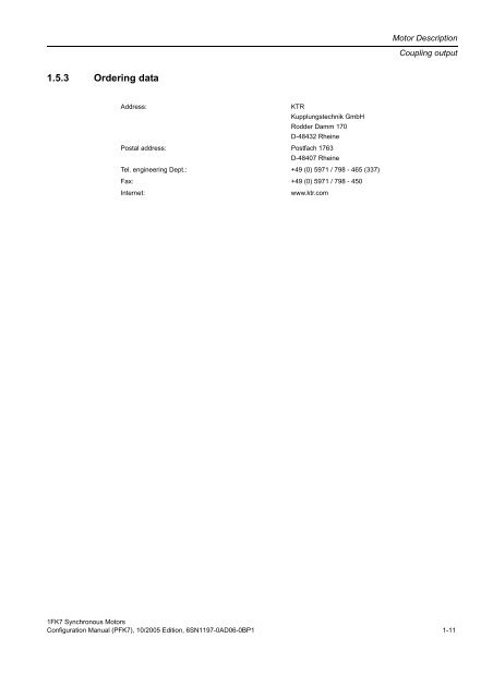 Configuration Manual Synchronous Motors 1FK7 - Siemens ...