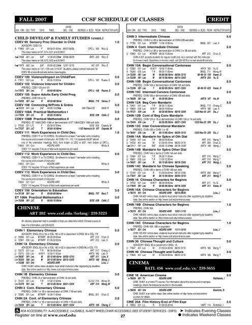 SCHEDULE OF CLASSES - City College of San Francisco