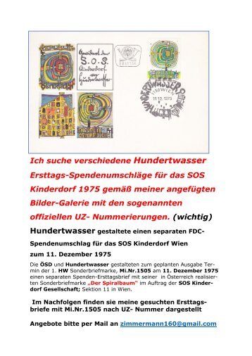 Ich suche verschiedene Hundertwasser Ersttagsbriefe 1975