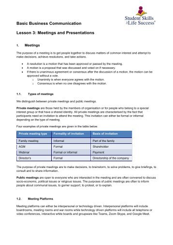 Basic Business Communication. Lesson 3. Meetings and Presentations