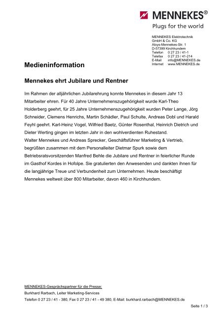 Medieninformation - Mennekes