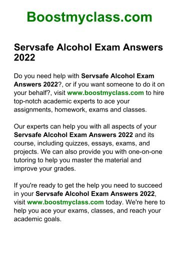 Servsafe Alcohol Exam Answers 2022