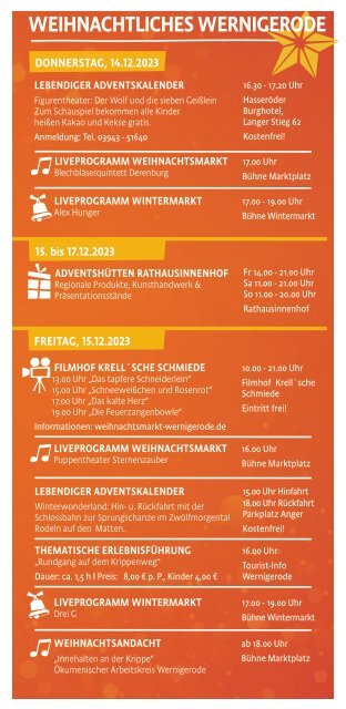 Veranstaltungsübersicht Weihnachtliches Wernigerode 2023