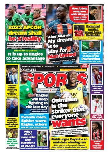 COMPLETE SPORTS - THURSDAY, NOV 23, 2023