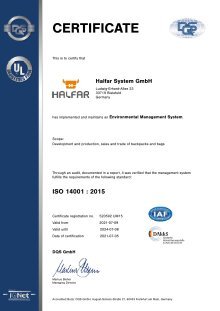 "HALFAR BAGS CERTIFICATIONS" (EN)