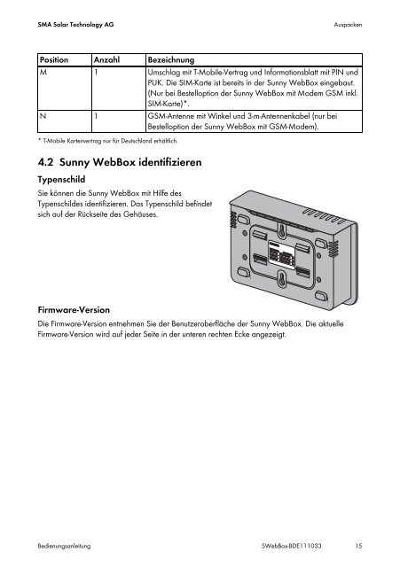 Sunny WebBox - Bedienungsanleitung - SMA Solar Technology AG