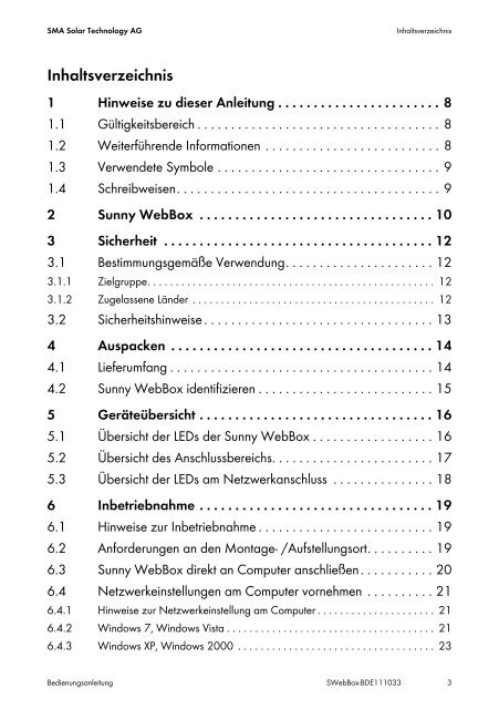 Sunny WebBox - Bedienungsanleitung - SMA Solar Technology AG