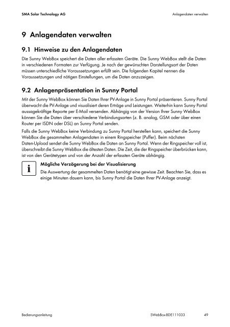 Sunny WebBox - Bedienungsanleitung - SMA Solar Technology AG
