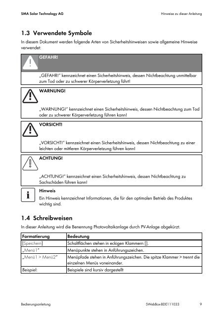 Sunny WebBox - Bedienungsanleitung - SMA Solar Technology AG