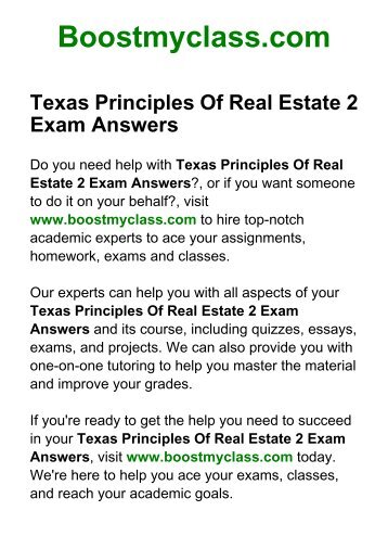 Texas Principles Of Real Estate 2 Exam Answers