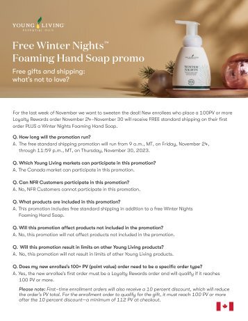 Free Winter Nights Foaming Hand Soap promo flyer