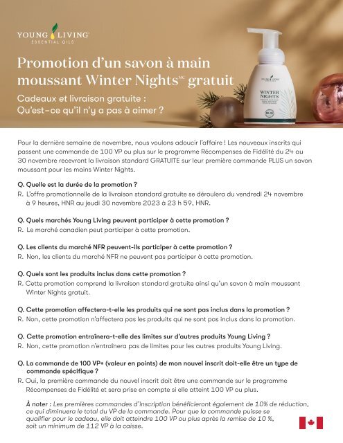 Brochure promotionnelle sur le savon moussant pour les mains Winter Nights gratuit