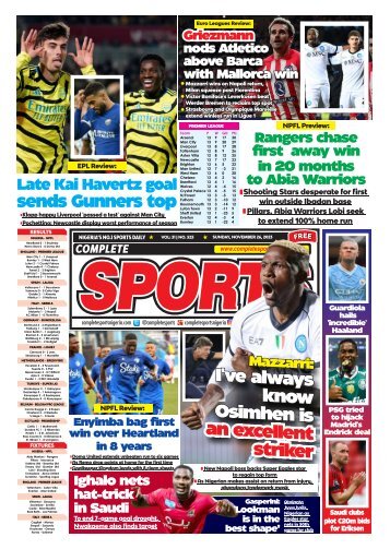 COMPLETE SPORTS - SUNDAY, NOV 26, 2023