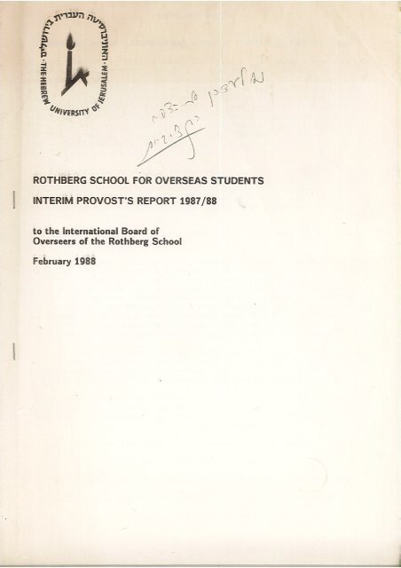 Provost Report 1987-88, Feb