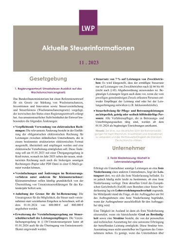 Aktuelle Steuerinformationen November 2023