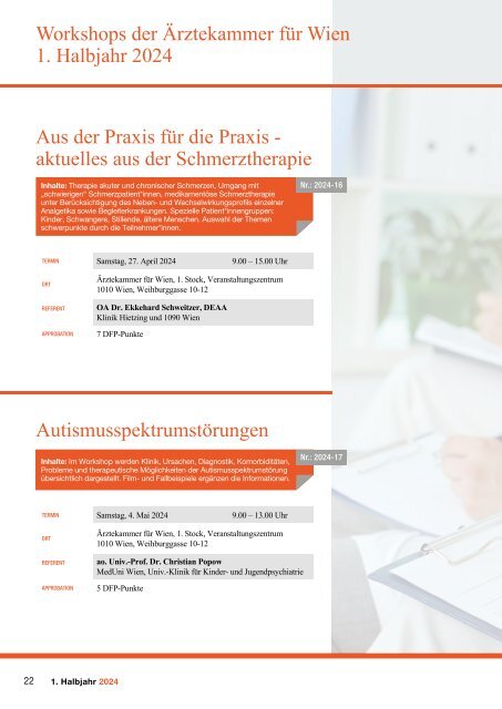 Ärztekammer für Wien - Seminarprogramm 1. Halbjahr 2024