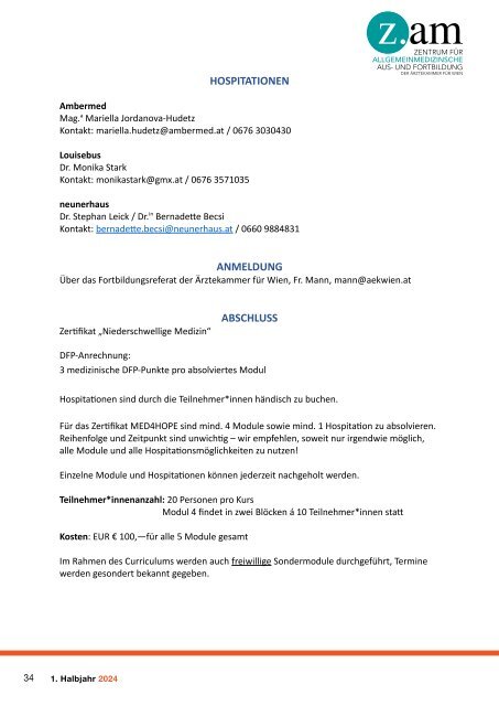 Ärztekammer für Wien - Seminarprogramm 1. Halbjahr 2024