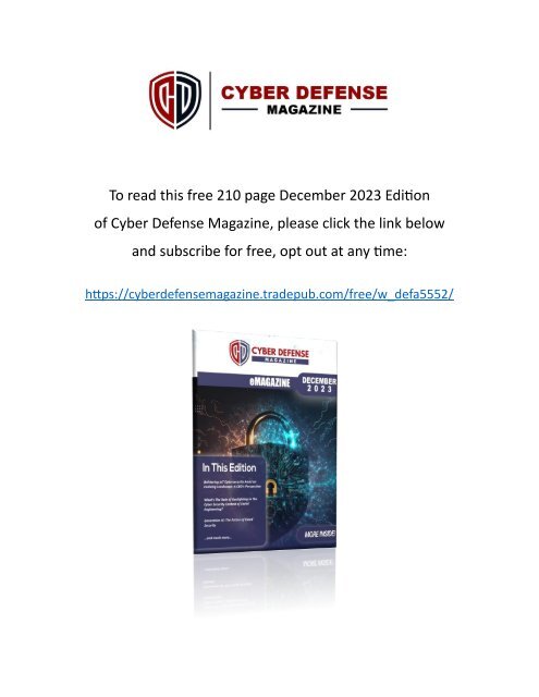 The Cyber Defense eMagazine December Edition for 2023