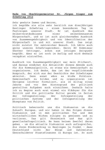 Rede von Oberbürgermeister Dr. Jürgen Zieger zum ... - Esslingen